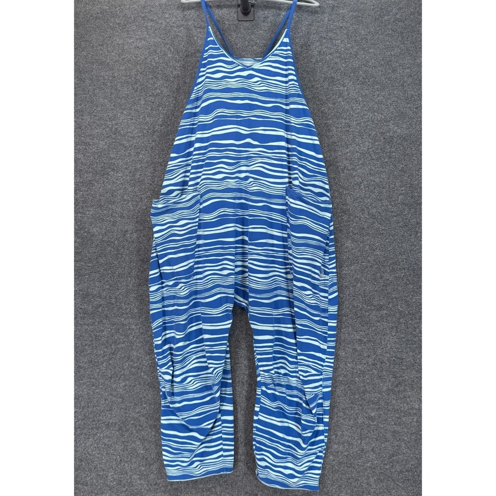 Free People Movement Jumpsuit Womens Large Blue Wavy Stripe Harem Boho Casual